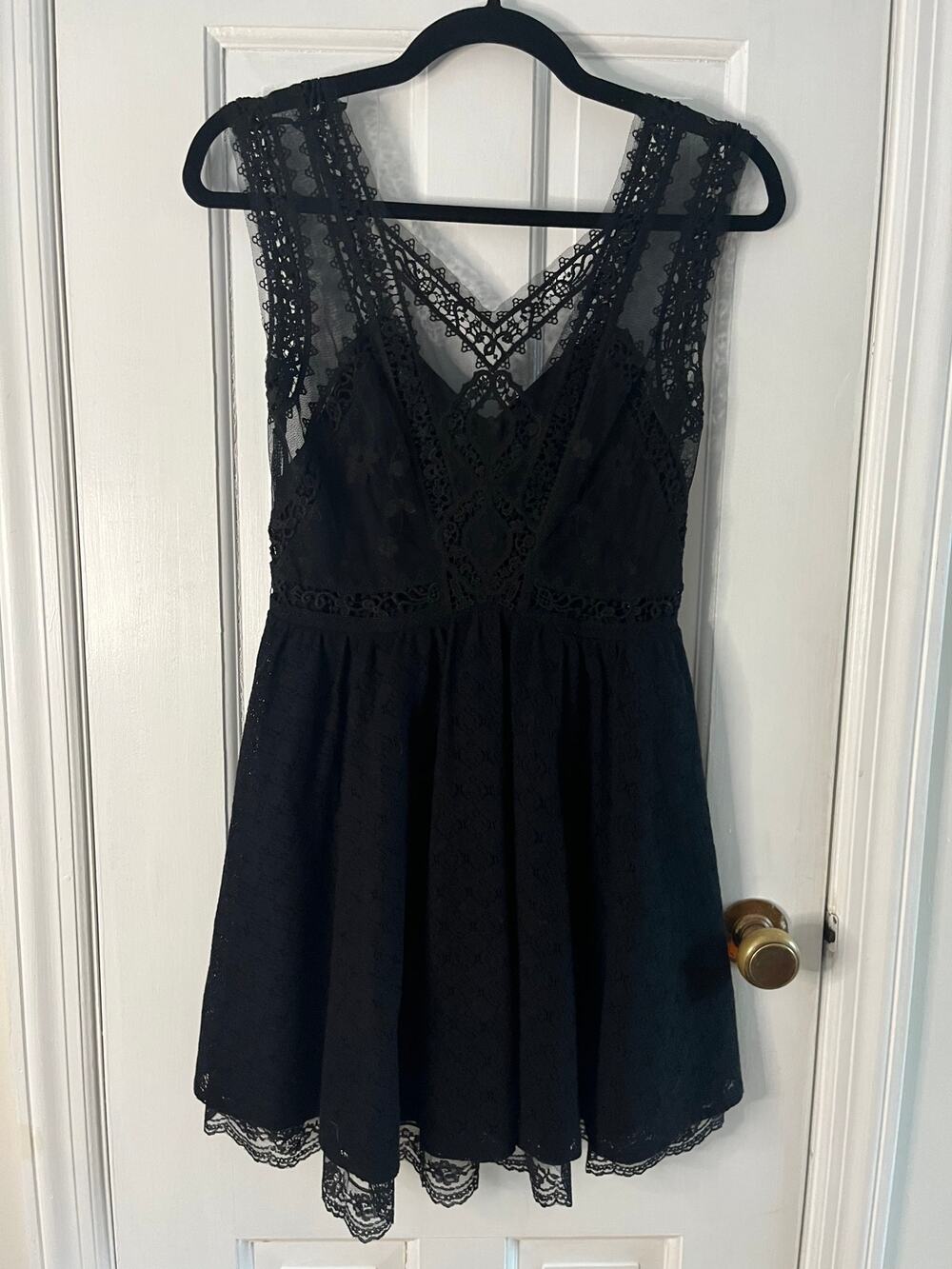 🖤 VTG Free People Black Lace Mini Dress Urban Outfitters Whimsigoth Y2K Sz 2
